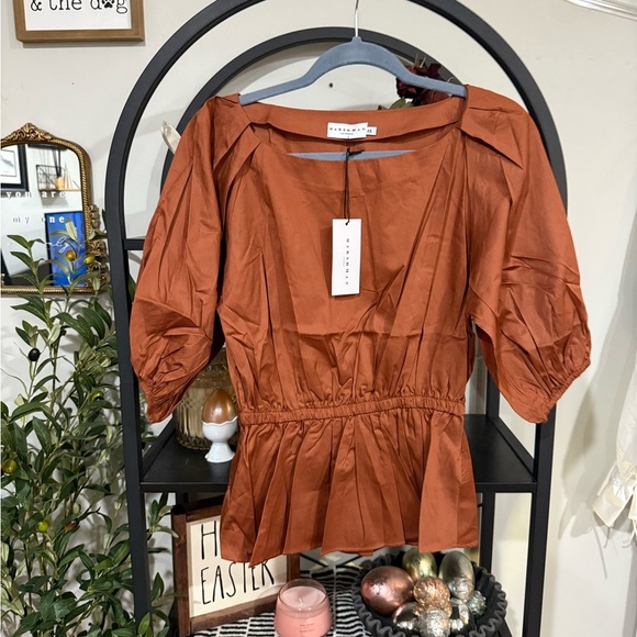 Harshman rust Brown Blouse with Elegant Design size xs oversized - Picture 1 of 8